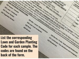 Back of the soil sample form showing the crop codes.